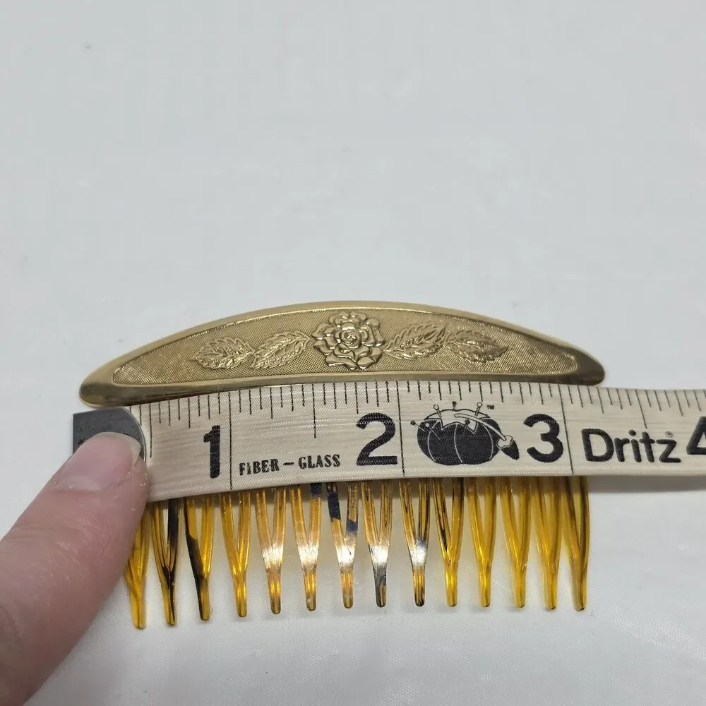 Vintage Art Deco Hair Comb Side Pick Floral Metal Accent USA 60s Boho Hippie